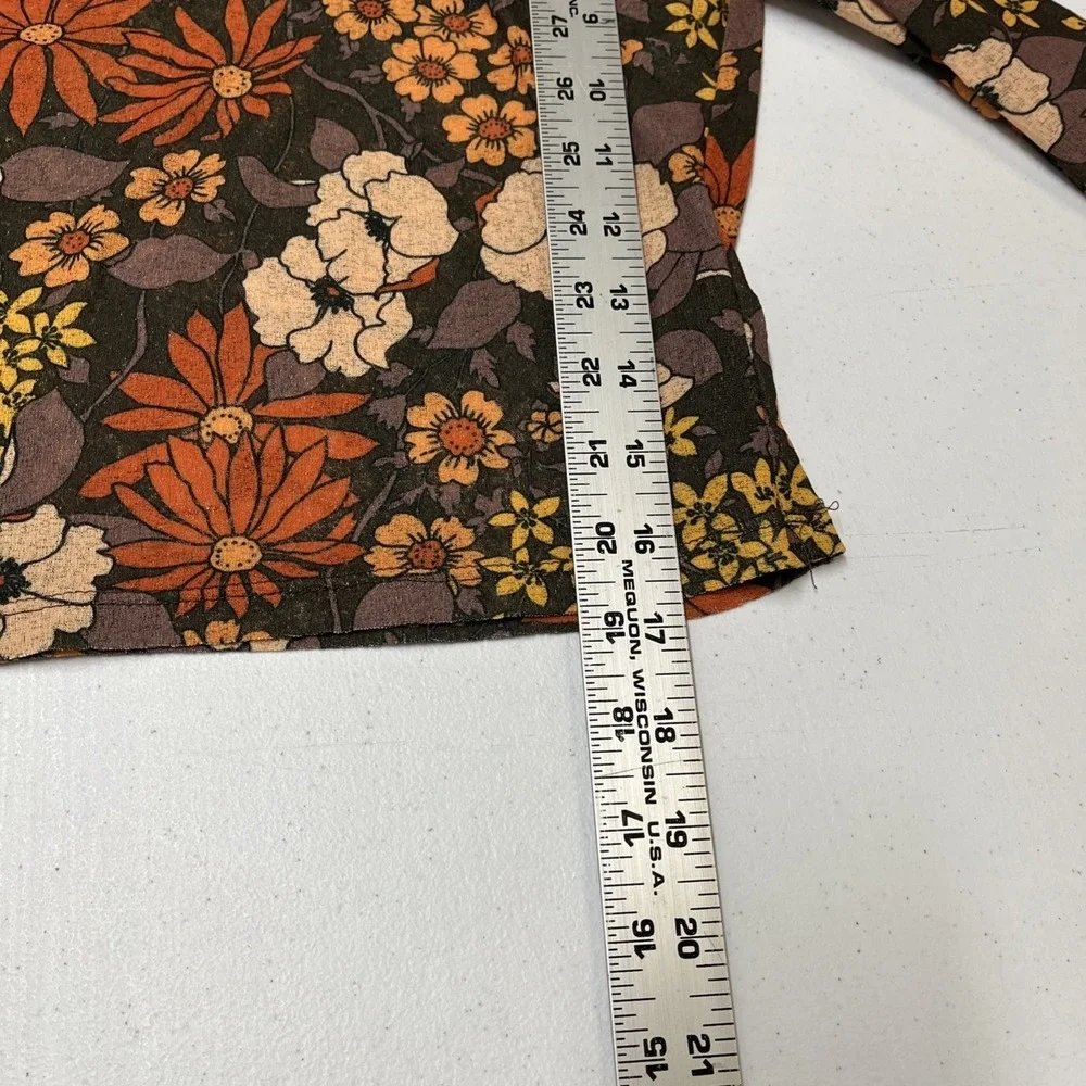 Miss Selfridge Top Brown Sheer Retro Floral Crop Size 8 Boho Hippie Festival - Picture 5 of 9